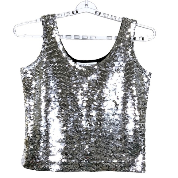 Eleanor P Brenner Tops - Eleanor P Brenner Sequin Tank Sparkling Scoop Neck Top Sleeveless Women Silver M